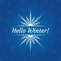 Hello winter typography text. Winter greeting card decor. Banner with snowflakes background. Vector illustration Royalty Free Stock Photo